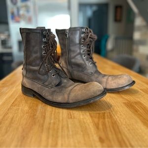 John Varvatos Star USA Distressed Leather Strummer Combat Boots. Size 9